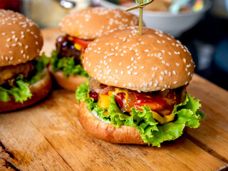 Tasty homemade burger ready to eat.