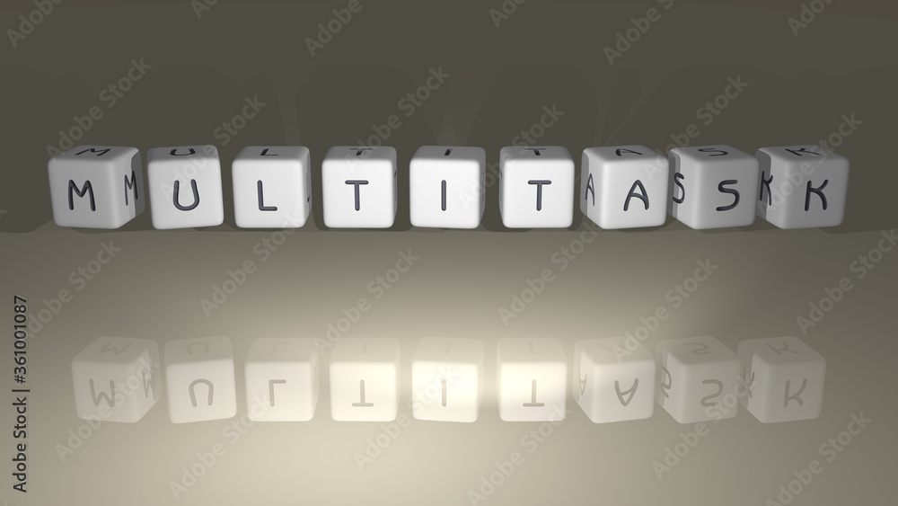 Poster shiny multitask built by cubic letters from the top perspective, excellent for the concept presentat