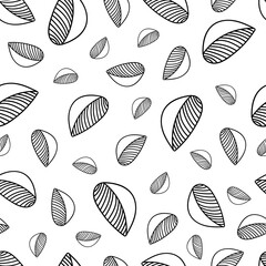 Hand-drawn outline leaves seamless pattern. Doodle children pattern. Coloring book.
