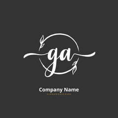 G A GA Initial handwriting and signature logo design with circle. Beautiful design handwritten logo for fashion, team, wedding, luxury logo.