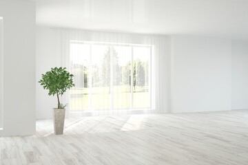 White empty room. Scandinavian interior design. 3D illustration