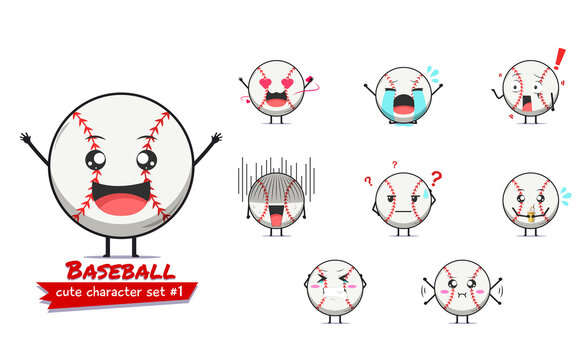 Cute baseball character emoticon set 1