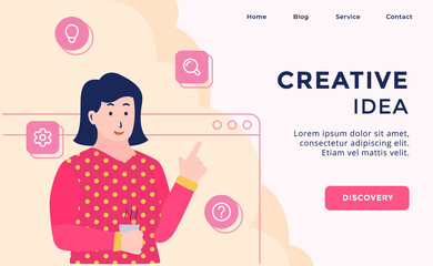 Creative idea campaign for web website template page landing home homepage with modern flat cartoon style.