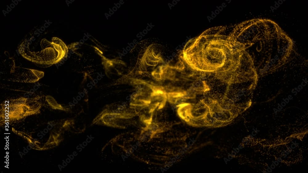 Poster fluid gold color particles flowing beautiful with depth of field abstract background