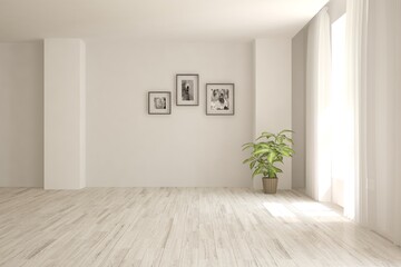 White empty room. Scandinavian interior design. 3D illustration