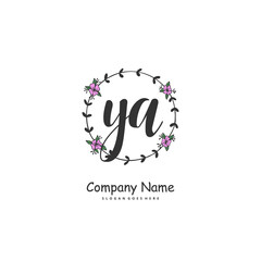 Obraz premium Y A YA Initial handwriting and signature logo design with circle. Beautiful design handwritten logo for fashion, team, wedding, luxury logo.