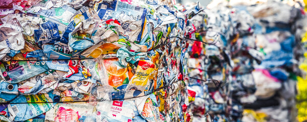 Recycling and storage of waste for further disposal, trash sorting. Picture of recycled plastic...