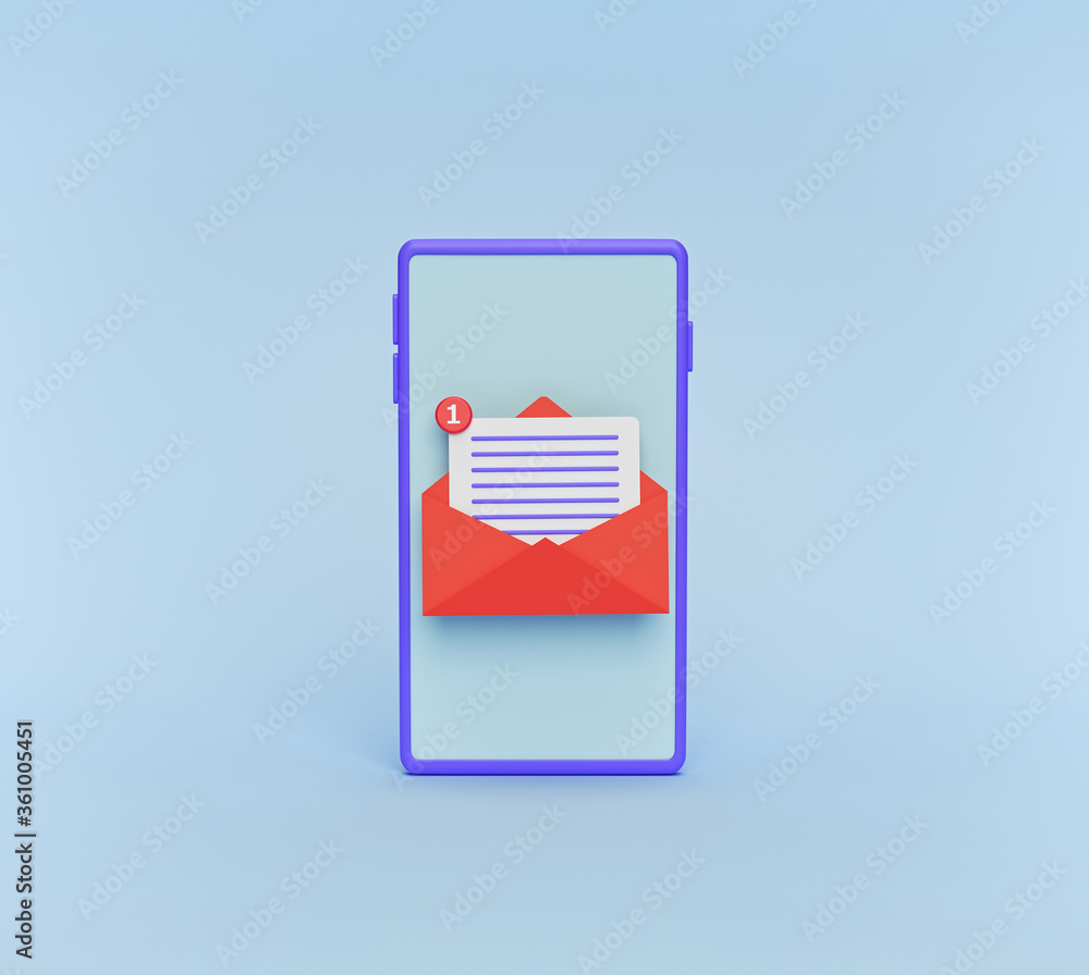 Poster mail app icon on a smartphone concept. 3d rendering