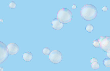 Abstract 3d art with holographic floating liquid blobs, soap bubbles, metaballs.