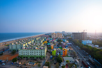 Marina Beach chennai city tamil nadu india bay of bengal madras view from light house