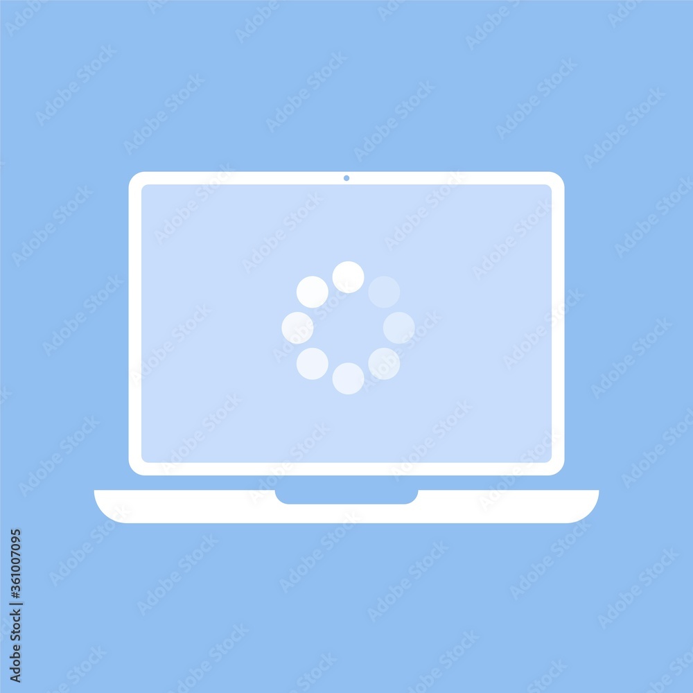 Poster laptop icon. loader on notebook screen. display with loading circle