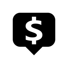 dollar currency symbol in speech bubble square shape for icon, black dollar money for app symbol isolated on white, currency digital dollar icon for financial concept