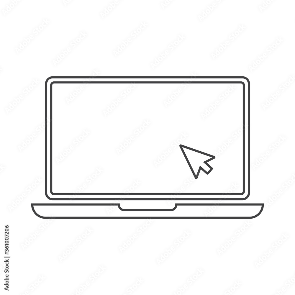 Poster laptop line icon. cursor on notebook screen. display with clicking mouse