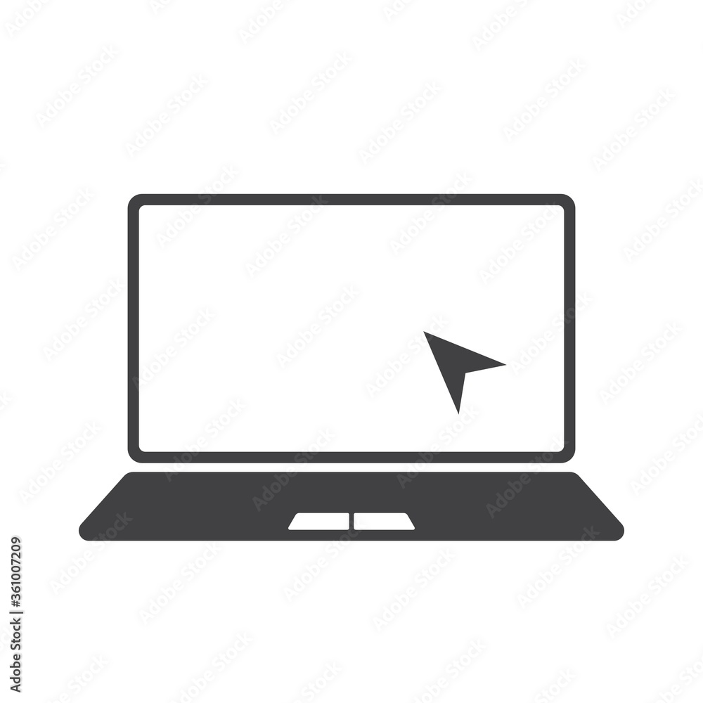 Poster laptop icon. cursor on notebook screen. display with clicking mouse