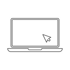 Fototapeta premium Laptop line icon. Cursor on notebook screen. Display with clicking mouse