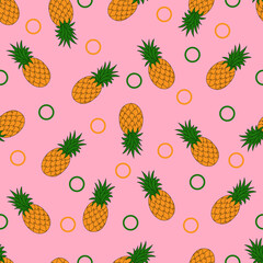 Seamless pattern with pineapples on a pink background. Vector illustration.