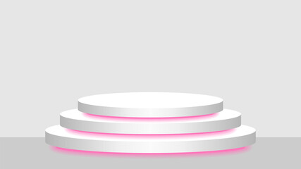 circle pedestal 3d white and pink light neon lamp glowing, cosmetics display modern and led light, podium stage show for position decor pink fluorescent glow light, pedestal box for product place