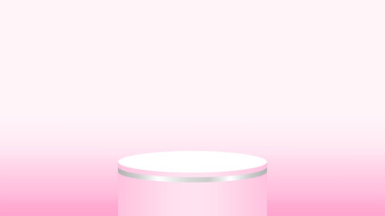 pink pedestal cylinder for cosmetics showcase, podium circle stage pink pastel soft color, podium round for make-up product display, copy space