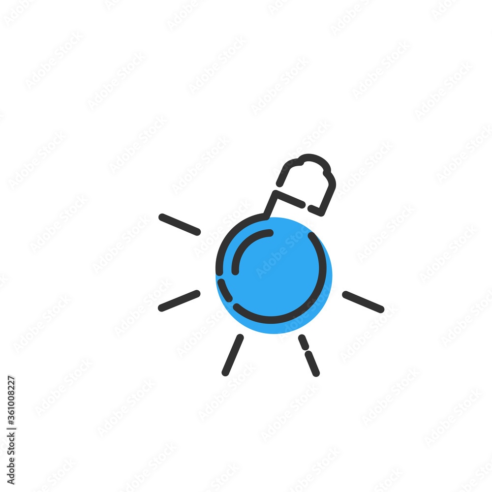 Poster idea icon, light bulb with rays and blue blob, linear vector simple trendy icon. stock vector illust