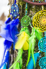 Handmade dream catcher with feathers threads and beads rope hanging