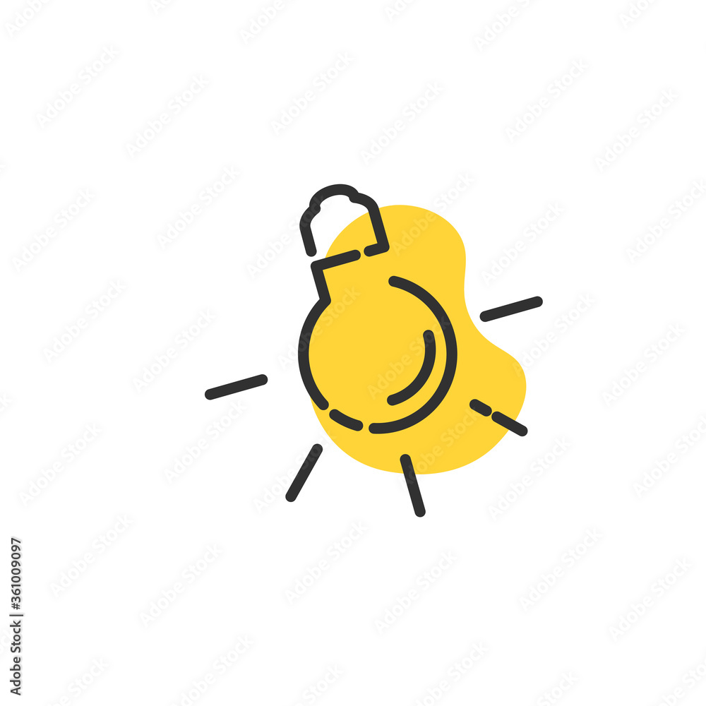 Poster idea icon, light bulb with rays and blue blob, linear vector simple trendy icon. stock vector illust