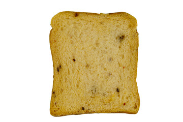 Slice of olive bread with spices isolated on white background