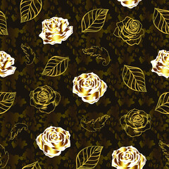 Seamless pattern with white roses, illustration in the classical style, background for your design.