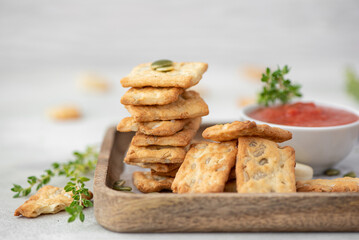 italian crackers with sunflower seeds and olive oil