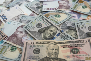 money concept exchange. dolla to uah gryvna bills