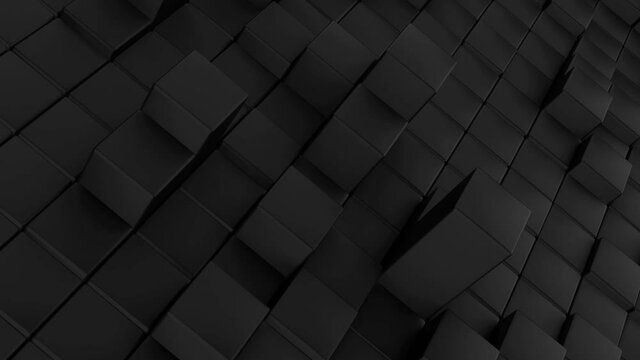 Minimalistic waves pattern made of cubes. Abstract Black Cubic Waving Surface Futuristic Background. 3d animation.