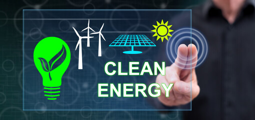 Man touching a clean energy concept