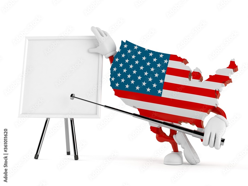 Canvas Prints usa character with blank whiteboard holding blank flag