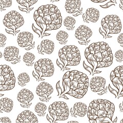 Pine cone botanic plant, monochrome sketch seamless pattern
