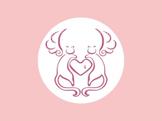 Angel, Winged cats,heart, mental care, logo,icon,line drawing, vector