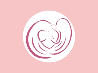 Angel, heart, mental care, logo,icon,line drawing, vector