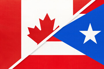 Canada and Puerto Rico, symbol of national flags from textile. Championship between two American countries.