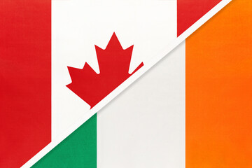 Canada and Ireland, symbol of national flags from textile. Championship between two countries.