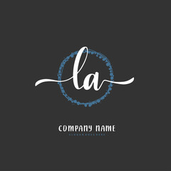 L A LA Initial handwriting and signature logo design with circle. Beautiful design handwritten logo for fashion, team, wedding, luxury logo.