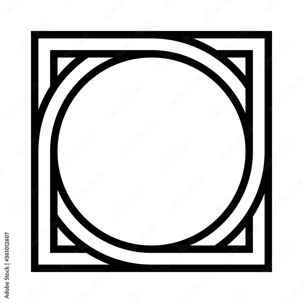 Poster geometric shape pattern circle inscribed in square, vector pattern tattoo symbol sign round square