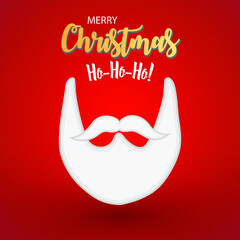 Merry Christmas Santa beard and hat in the red color background - vector illustration