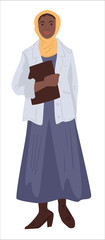 Muslim personage, young female character wearing dress and scarf