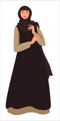 Muslim girl wearing headscarf and long dress vector