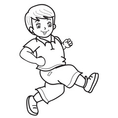 boy runs, sketch, coloring, isolated object on white background, vector illustration,