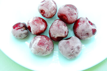  frozen berry cherries covered with hoarfrost        