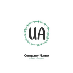U A UA Initial handwriting and signature logo design with circle. Beautiful design handwritten logo for fashion, team, wedding, luxury logo.