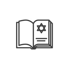 Hebrew Bible line icon. Jewish book linear style sign for mobile concept and web design. Tanakh book with David star outline vector icon. Symbol, logo illustration. Vector graphics