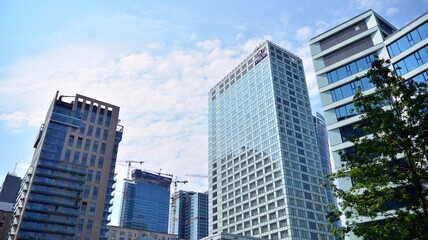 Building site with cranes and blue sky