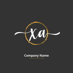X A XA Initial handwriting and signature logo design with circle. Beautiful design handwritten logo for fashion, team, wedding, luxury logo.