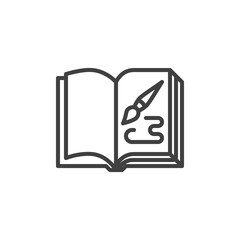 Artist book line icon. linear style sign for mobile concept and web design. Open book page with paint brush outline vector icon. Symbol, logo illustration. Vector graphics