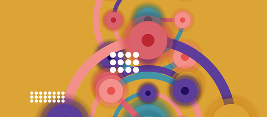 Fototapeta premium Flat style geometric abstract background, round dots or circle connections on color background. Technology network concept.